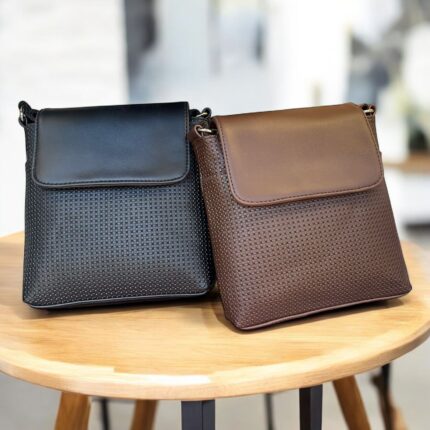 Denion brown croco-textured PU leather men’s sling bag with adjustable strap for travel and office use